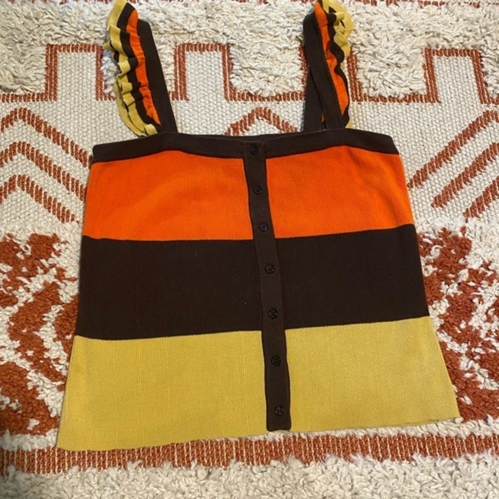 Tara Ryan Color Block Striped Sleeveless Tank with Button Front Size Large - Picture 2 of 7